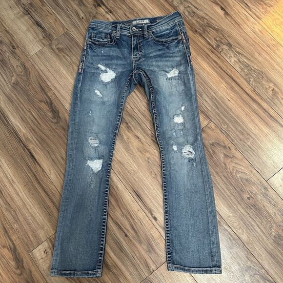 BKE Denim Jeans Womens 28S Blue "ASHER" Straight Leg Distressed Wash Washed - Picture 1 of 12